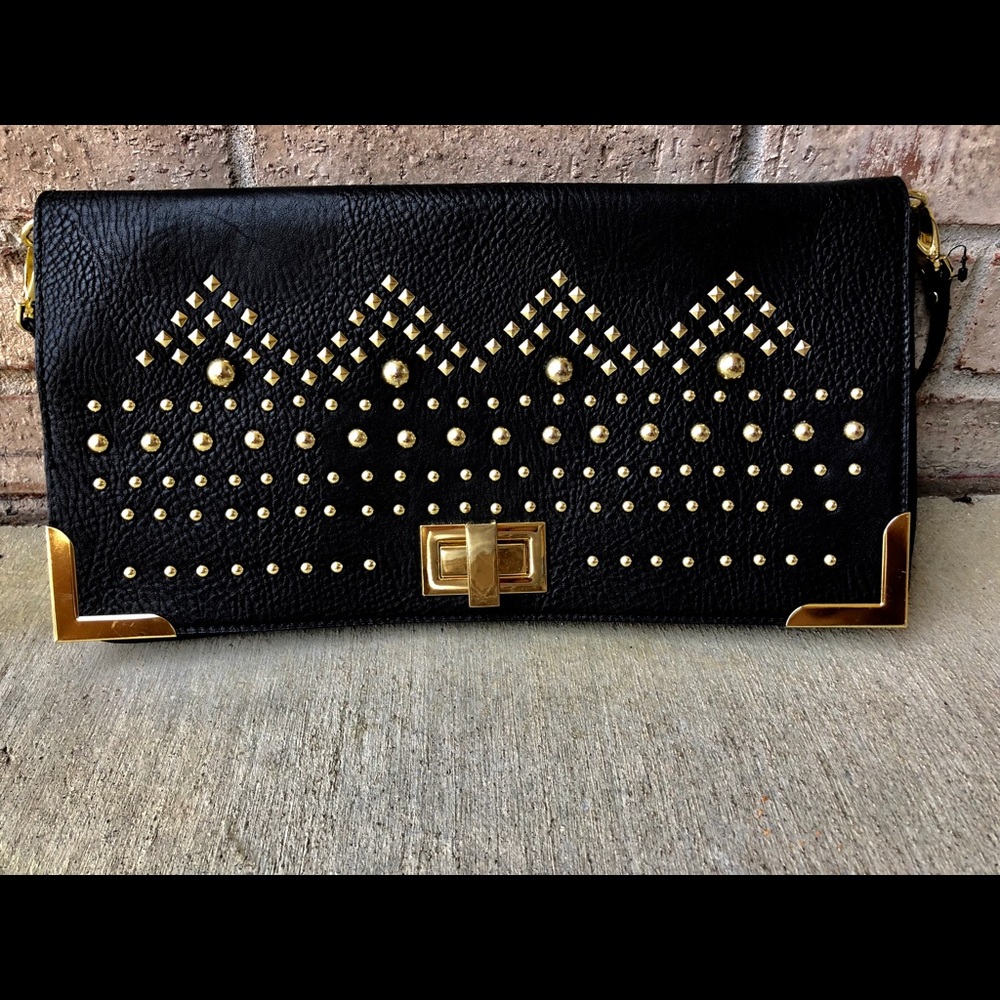 Black and gold large clutch purse